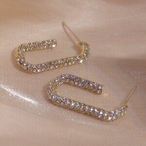 NEW 14K Gold Plated Round Pace Diamond Square Hoop Earrings